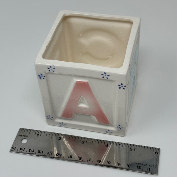Small Cube Baby Block Planter A B C D Ivory Pink Blue RELPO 475C Crazing 1960's - Picture 6 of 6